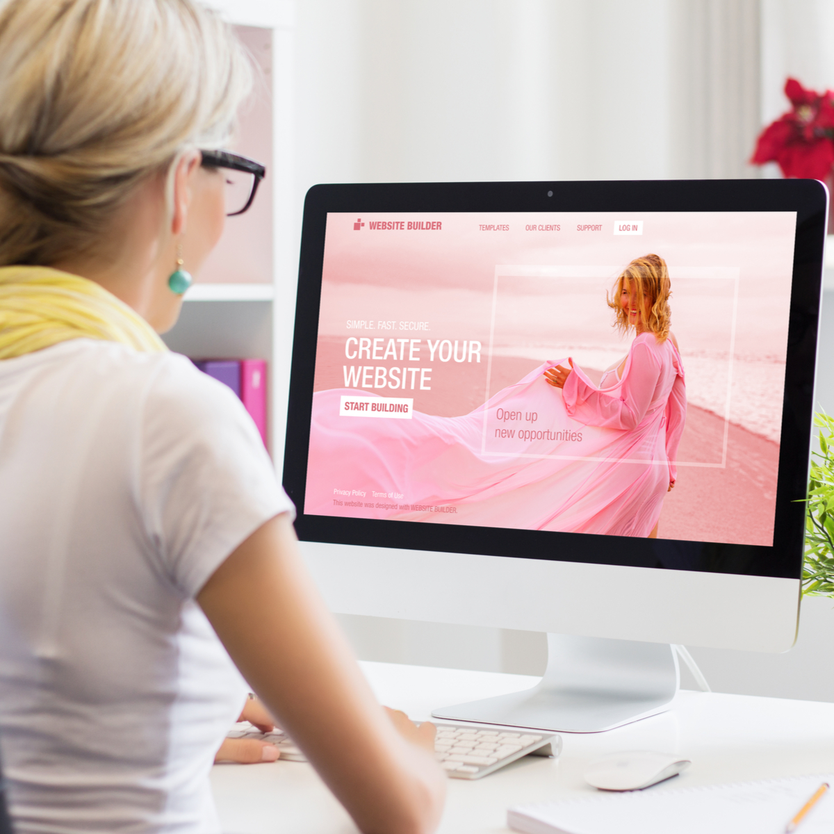 Young woman reviewing her brand new Houston website design