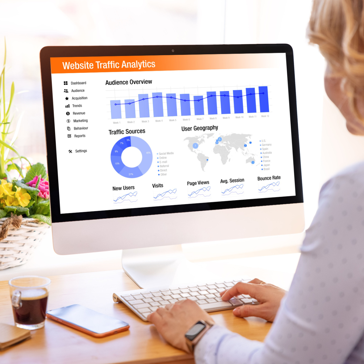 Houston business owner analyzes traffic to her website.