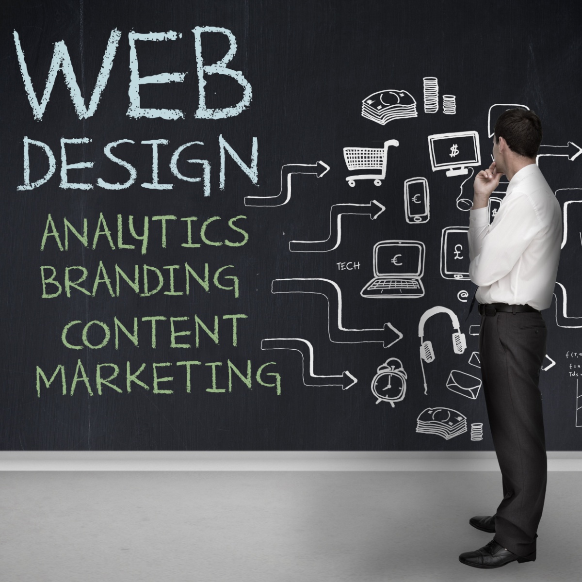 Professional developer brainstorms a client’s custom Houston web design.